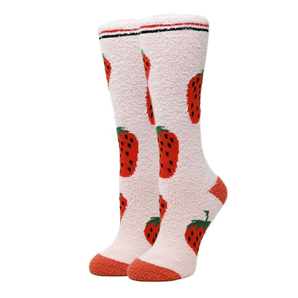 Berry - Women's fuzzy crew socks-Teresa's Fashionista LLC