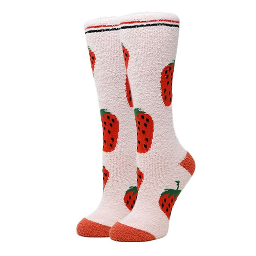 Berry - Women's fuzzy crew socks-Teresa's Fashionista LLC
