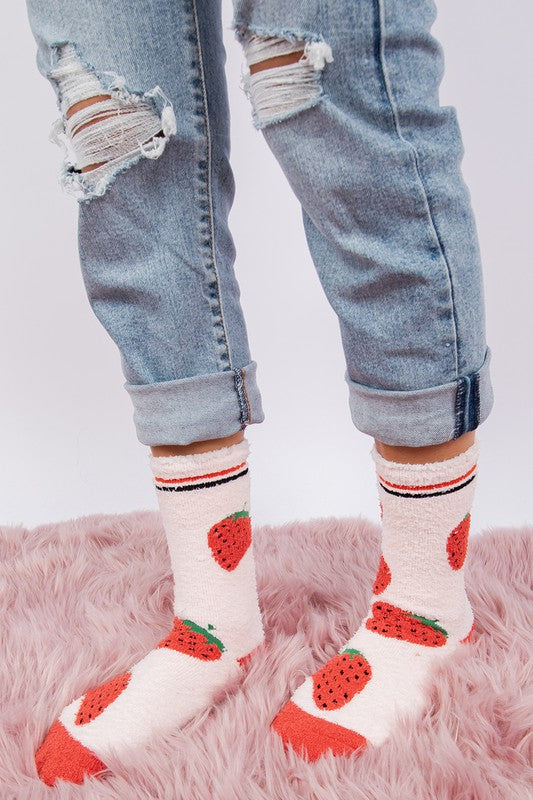 Berry - Women's fuzzy crew socks-Teresa's Fashionista LLC