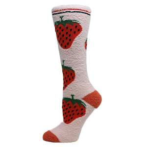 Berry - Women's fuzzy crew socks-Teresa's Fashionista LLC