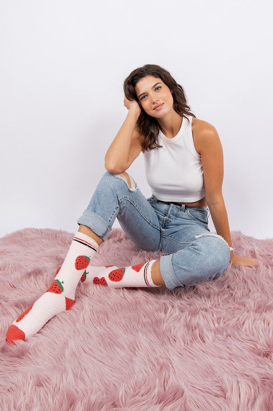 Berry - Women's fuzzy crew socks-Teresa's Fashionista LLC