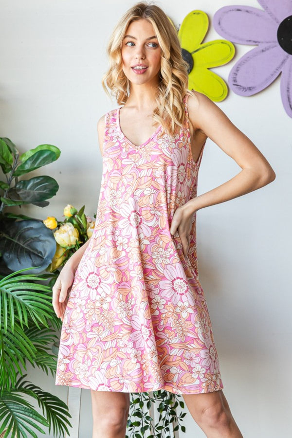 Heimish Full Size Floral V-Neck Tank Dress with Pockets-Teresa's Fashionista LLC