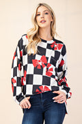 Celeste Full Size Checkered Bow Print Round Neck T-Shirt - Teresa's Fashionista LLC