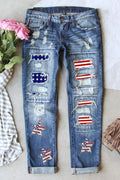 US Flag Mid-Rise Waist Straight Jeans - Teresa's Fashionista LLC