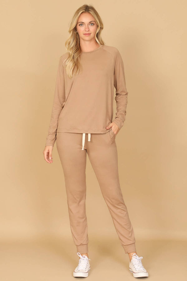 YMP40001V-SOLID LONG SLEEVE TOP AND JOGGERS SET
