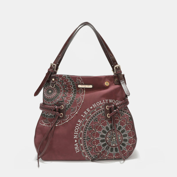 Nicole Lee USA Side Braided Tassel Inlaid Rhinestone Embroidery Hobo Bag-Teresa's Fashionista LLC