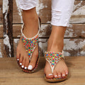 PU Leather Beaded Flat Sandals-Teresa's Fashionista LLC