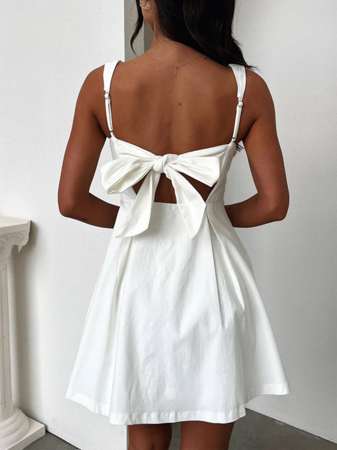 Devine Bow Back Square Neck Mini Dress - Teresa's Fashionista LLC