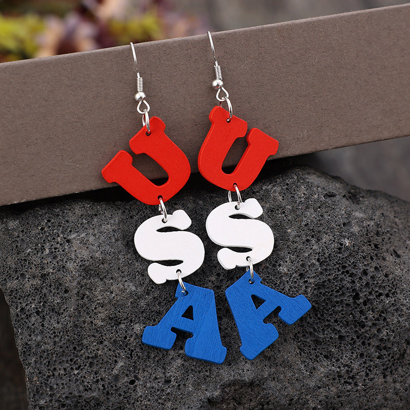 USA Wooden Letter Dangle Earrings-Teresa's Fashionista LLC
