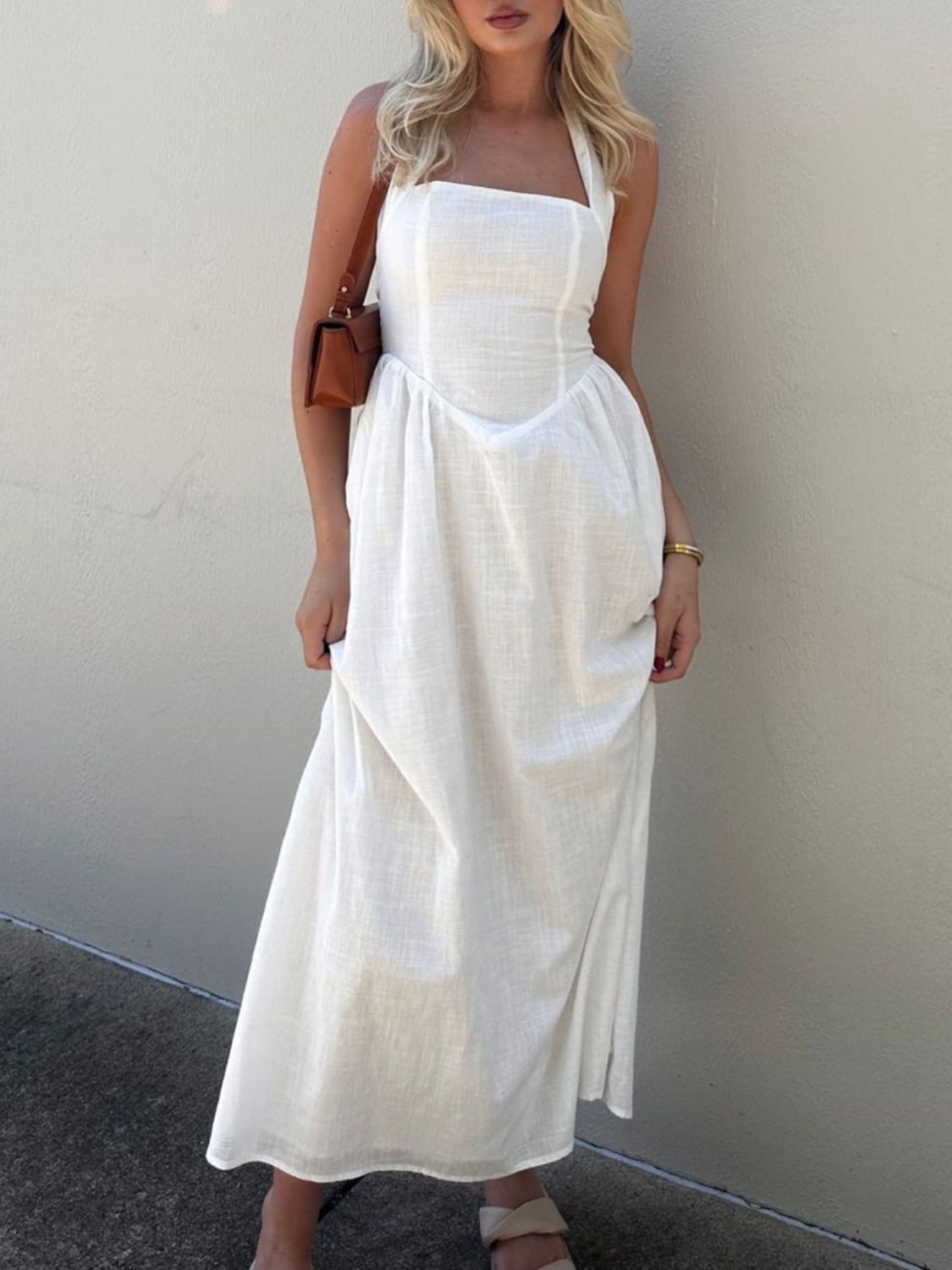 Devine Ruched Halter Neck Midi Dress - Teresa's Fashionista LLC