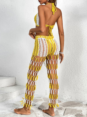 Cutout Halter Neck Top and Pants Two-Piece Swim Set-Teresa's Fashionista LLC
