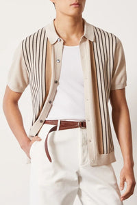 Men's Plus Size Striped Button Up Short Sleeve Shirt