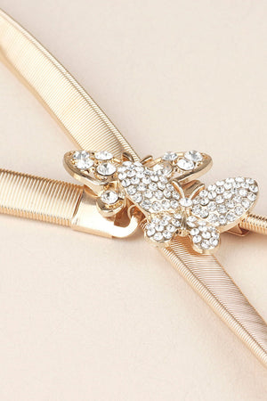 Rhinestone Butterfly Elastic Metal Belt-Teresa's Fashionista LLC
