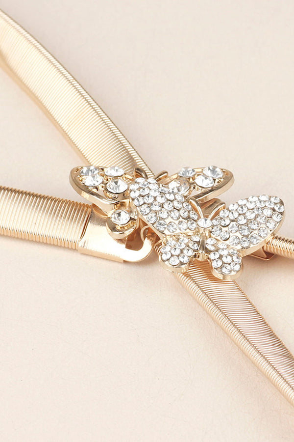 Rhinestone Butterfly Elastic Metal Belt-Teresa's Fashionista LLC