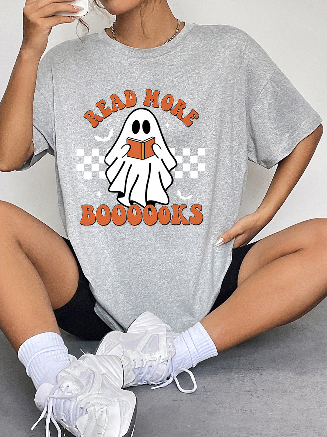 Round Neck Short Sleeve Ghost Graphic T-Shirt - Teresa's Fashionista LLC