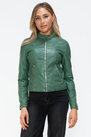 Snobbish Faux Leather Zip Up Drawstring Hooded Jacket - Teresa's Fashionista LLC