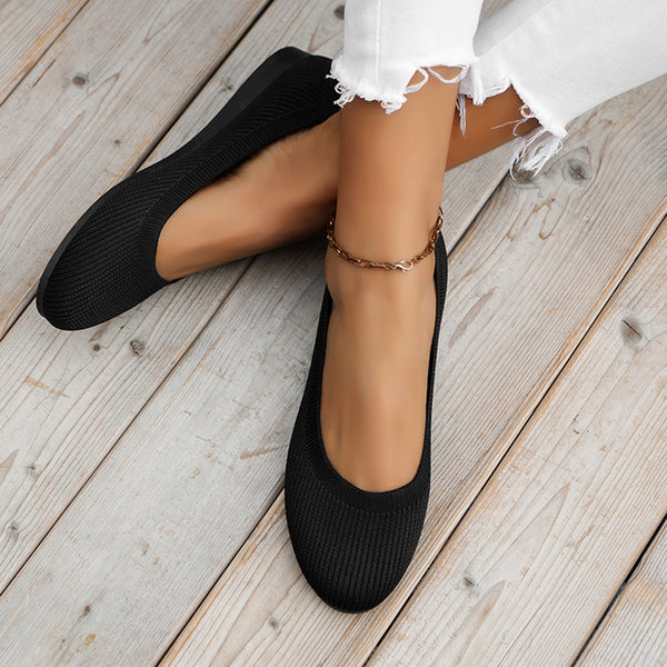 Round Toe Knit Ballet Flats-Teresa's Fashionista LLC