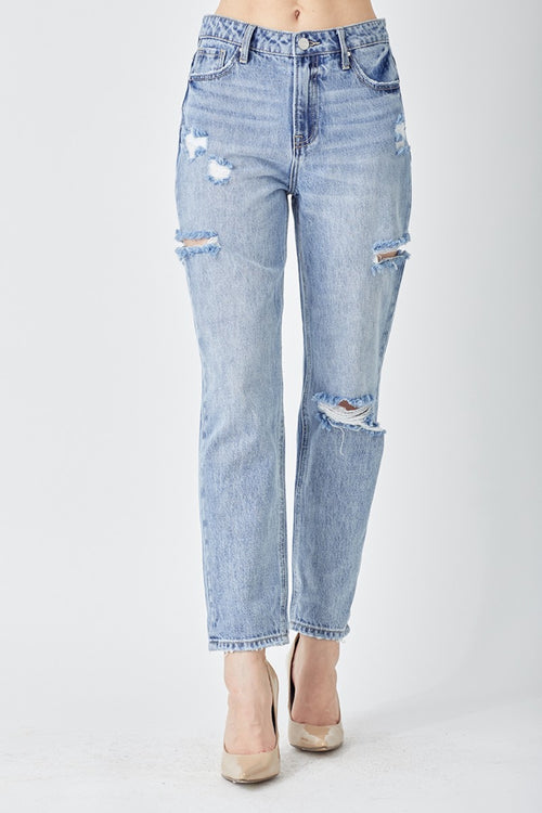 RISEN Distressed Slim Cropped Jeans-Teresa's Fashionista LLC