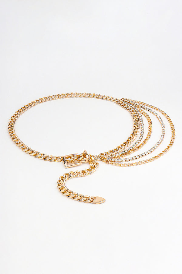Rhinestone Decor Metal Chain Belt-Teresa's Fashionista LLC