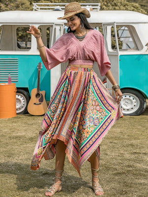 Printed High Waist Handkerchief Hem Skirt-Teresa's Fashionista LLC