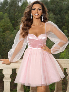 Sweetheart Neck Balloon Sleeve Mini Dress-Teresa's Fashionista LLC