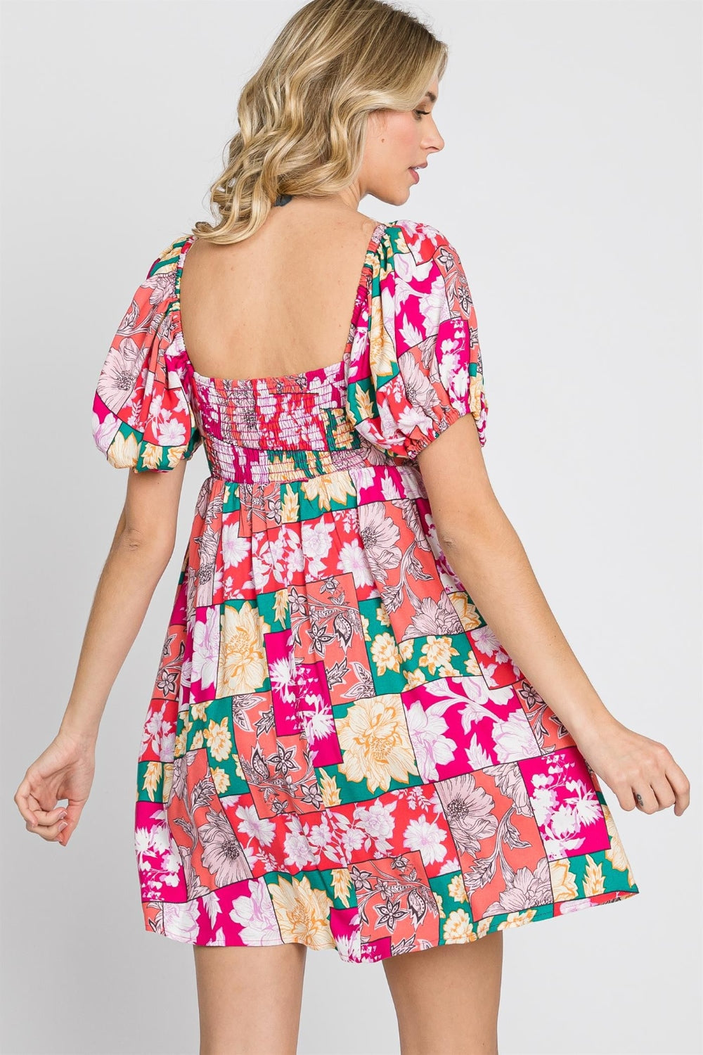GeeGee Floral Ruff Sleeve Mini Dress-Teresa's Fashionista LLC