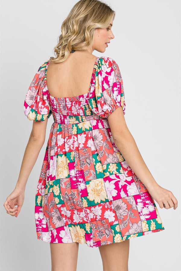 GeeGee Floral Ruff Sleeve Mini Dress-Teresa's Fashionista LLC