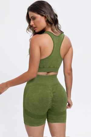 3 Piece Washed Square Neck Wide Strap Active Set-Teresa's Fashionista LLC