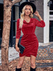 Glitter Ruched Cowl Neck Wrap Dress-Teresa's Fashionista LLC