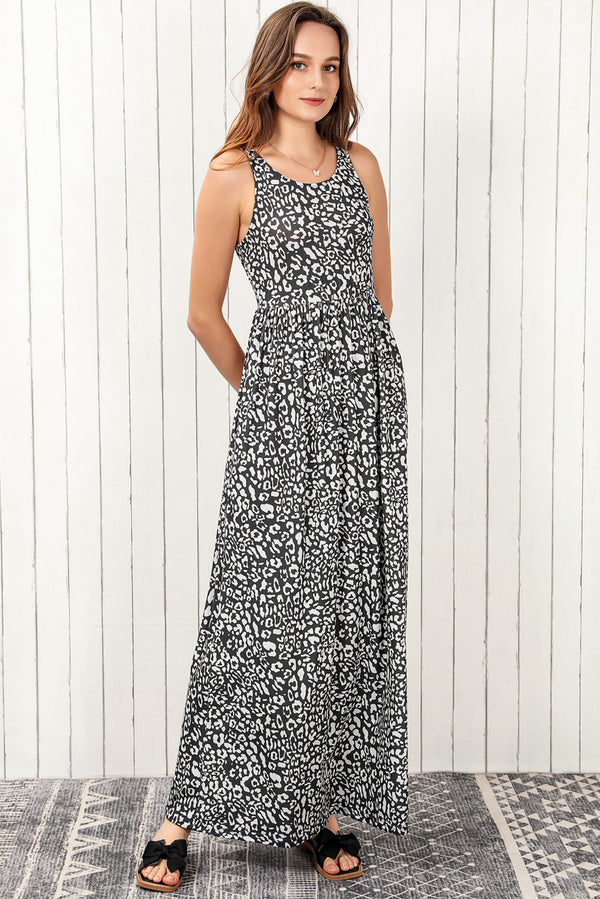 Leopard Round Neck Sleeveless Maxi Dress-Teresa's Fashionista LLC