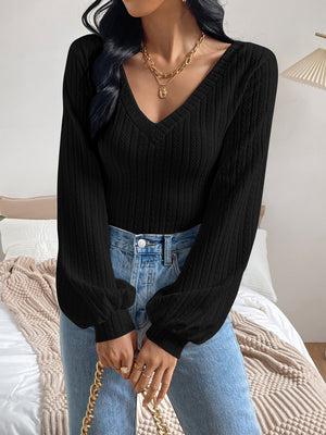 V-Neck Long Sleeve T-Shirt-Teresa's Fashionista LLC