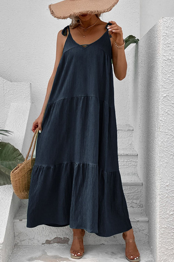 Tie-Shoulder Tiered Maxi Dress-Teresa's Fashionista LLC