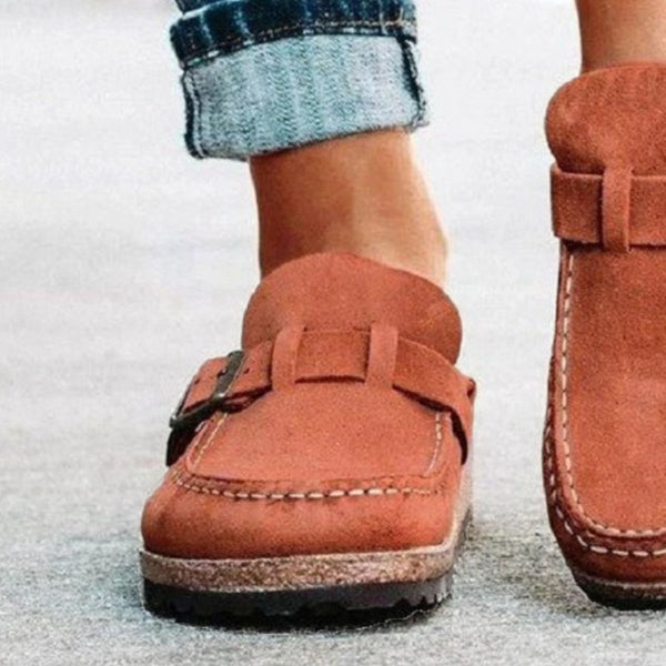 Round Toe Low Heel Buckle Loafers-Teresa's Fashionista LLC
