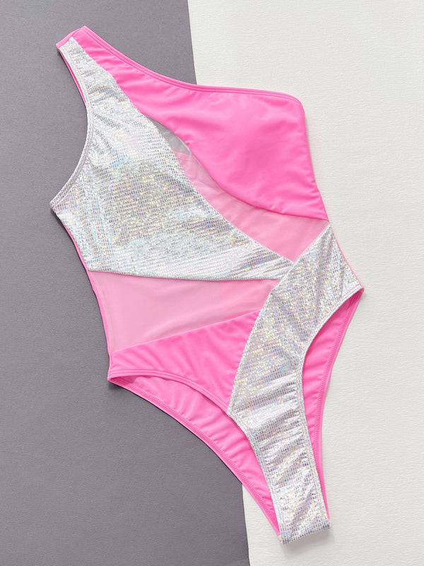 Contrast Panel One-Piece Swimsuit-Teresa's Fashionista LLC