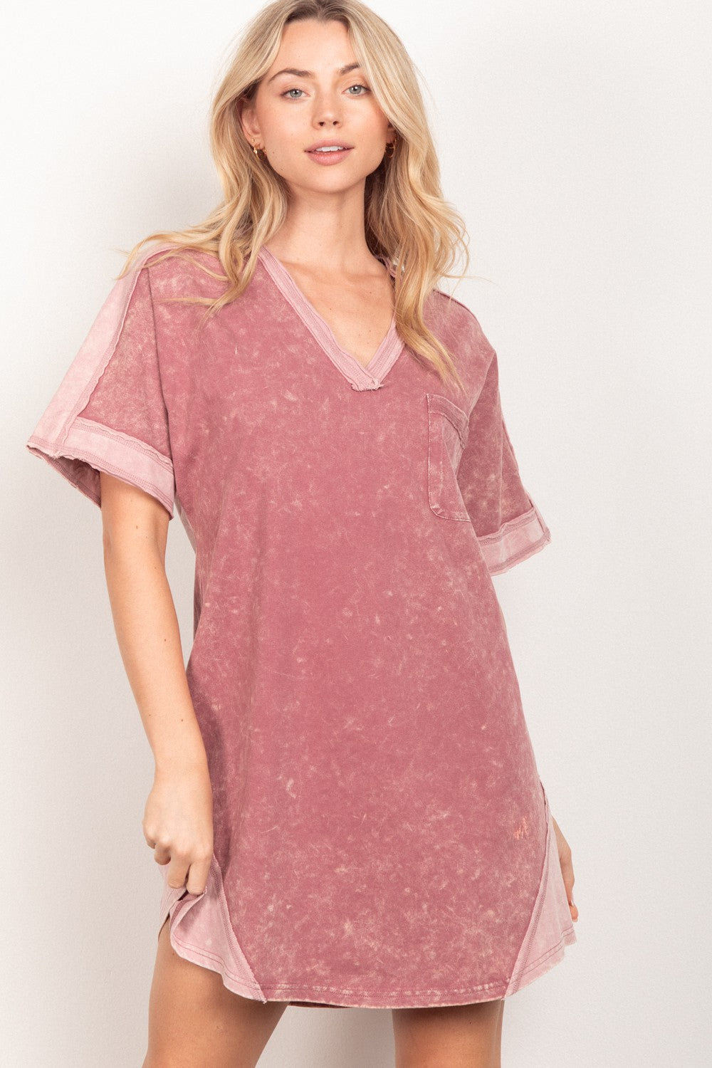 VERY J Short Sleeve V-Neck Tee Dress-Teresa's Fashionista LLC