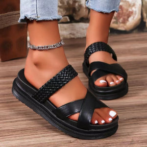 Crisscross Open Toe Platform Sandals-Teresa's Fashionista LLC