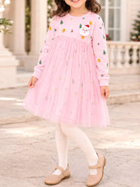 Children's Christmas Santa Claus Tulle Long-Sleeve Dress