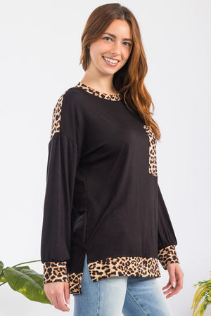 Celeste Full Size Leopard Round Neck Dropped Shoulder T-Shirt - Teresa's Fashionista LLC