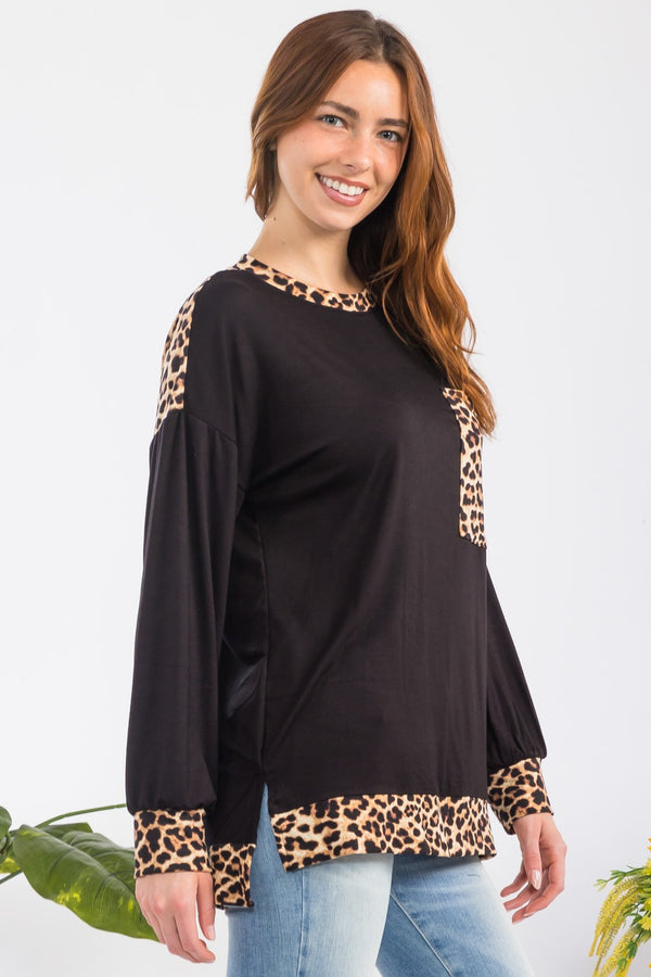Celeste Full Size Leopard Round Neck Dropped Shoulder T-Shirt - Teresa's Fashionista LLC