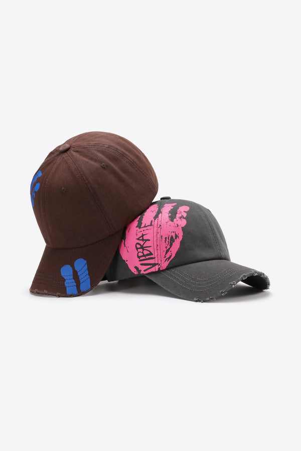 VIBRA Graphic Distressed Adjustable Baseball Cap-Teresa's Fashionista LLC