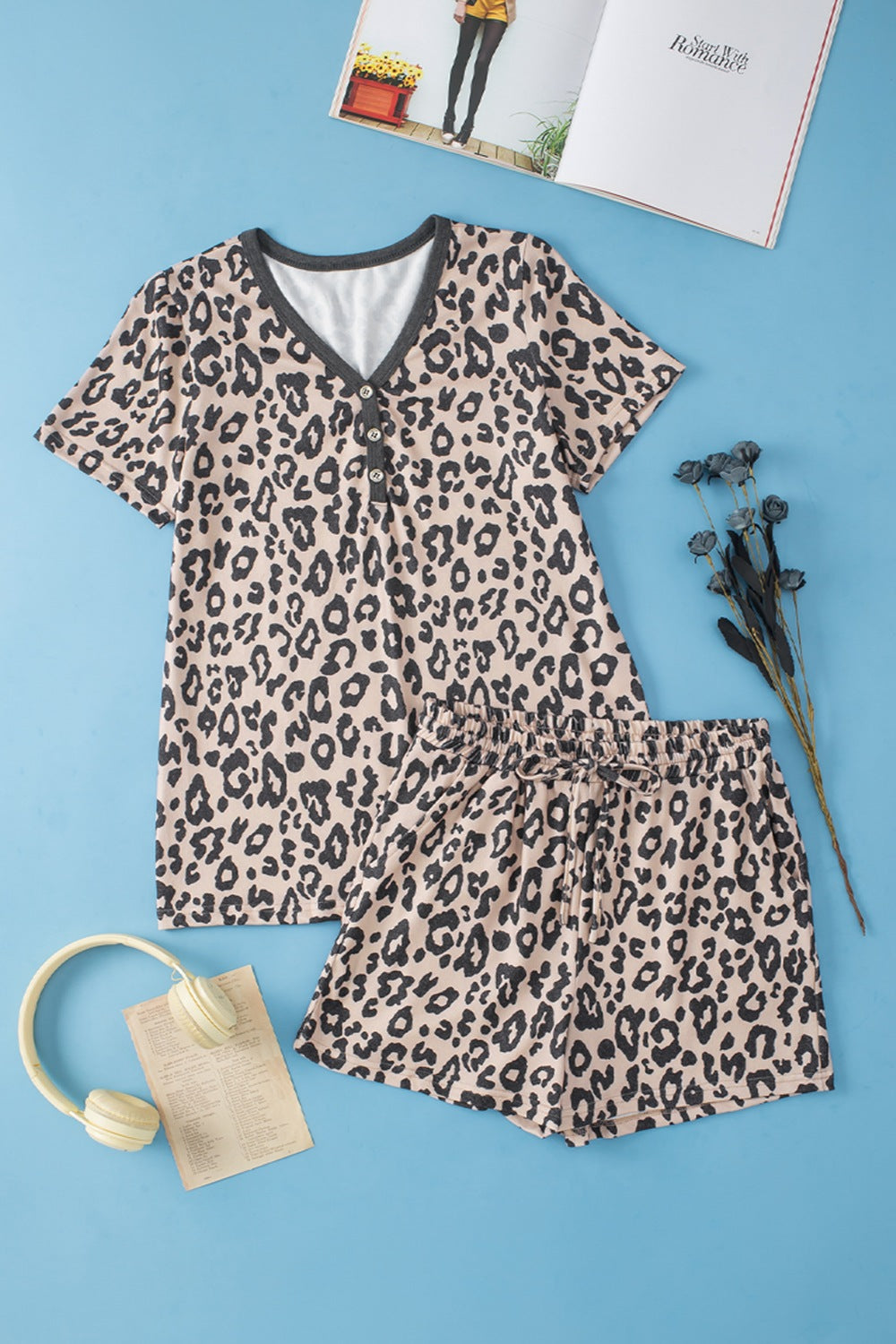 Leopard V-Neck Top and Shorts Set-Teresa&#39;s Fashionista LLC