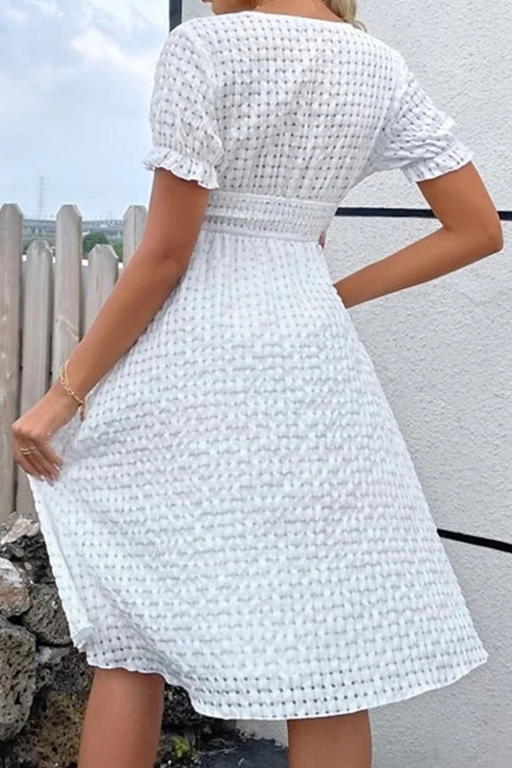 Textured Surplice Short Sleeve Dress-Teresa's Fashionista LLC