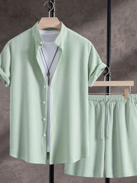 Men's Ribbed Short Sleeve Shirt and Shorts Set