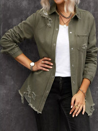 Raw Hem Distressed Denim Shirt Jacket