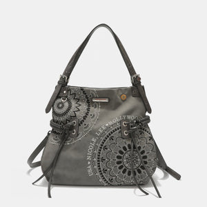 Nicole Lee USA Side Braided Tassel Inlaid Rhinestone Embroidery Hobo Bag-Teresa's Fashionista LLC