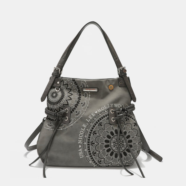Nicole Lee USA Side Braided Tassel Inlaid Rhinestone Embroidery Hobo Bag-Teresa's Fashionista LLC