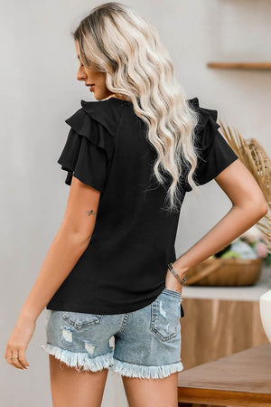 USA Round Neck Flounce Sleeve Top-Teresa's Fashionista LLC