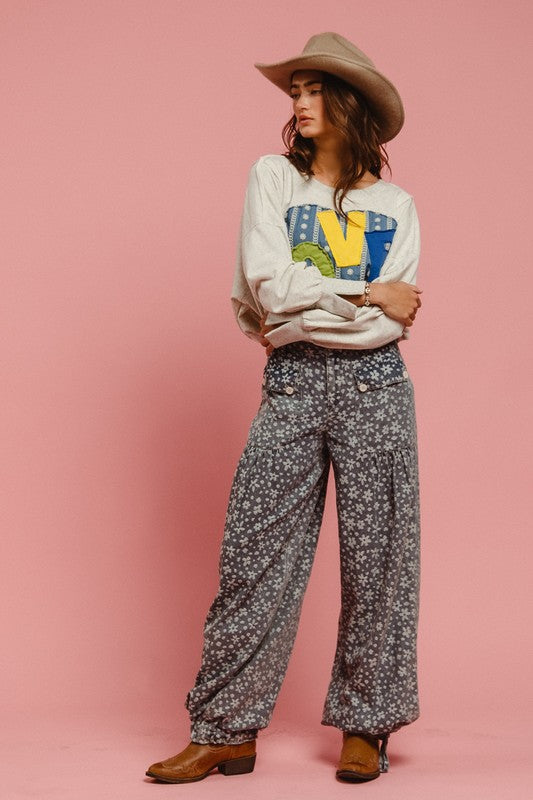 BiBi LOVE Heart Patch Slit French Terry Sweatshirt - Teresa's Fashionista LLC