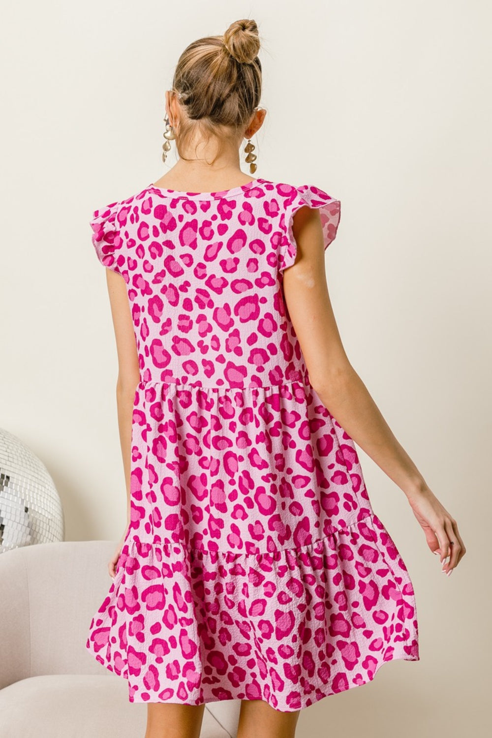 BiBi Leopard Cap Sleeve Tiered Mini Dress-Teresa's Fashionista LLC