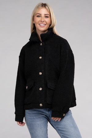 Cozy Sherpa Button-Front Jacket-Teresa's Fashionista LLC